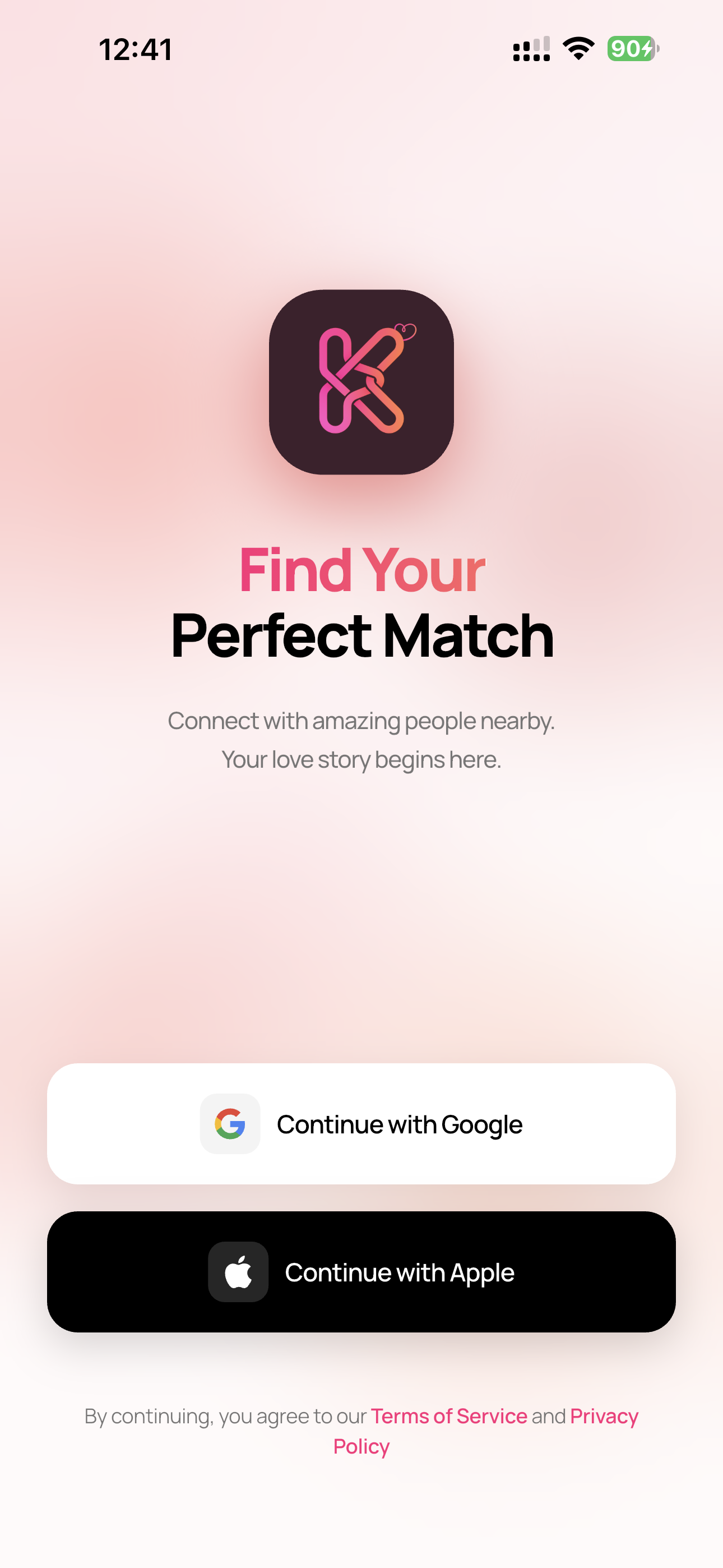 Knotd authentication and onboarding screen