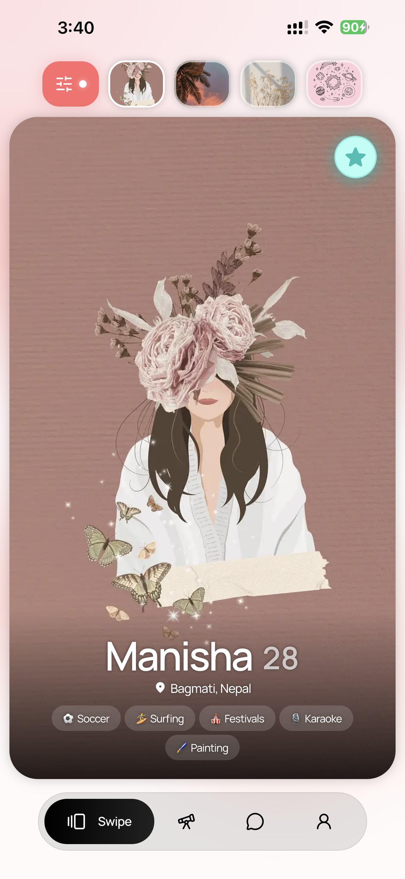 Knotd swipe interface with compatibility hints